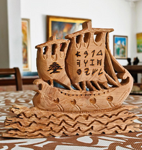 Load image into Gallery viewer, Cedarwood Phoenician Ship Sculptures
