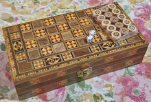 Load image into Gallery viewer, Miniature Handmade Mosaic Wooden Backgammon Game
