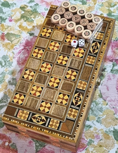 Load image into Gallery viewer, Miniature Handmade Mosaic Wooden Backgammon Game
