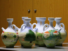 Load image into Gallery viewer, Hand Painted Clay Water Pitcher
